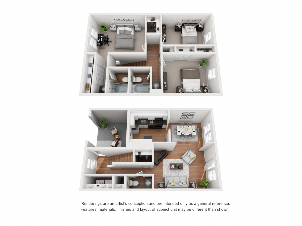 Floor plan for 3 beds, 2.5 baths, 1330 sqft